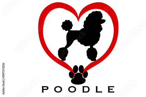 vector of Illustration of a poodle silhouette placed inside a heart, combining elegance and love for the breed