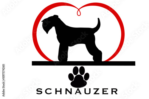 vector of a black schnauzer silhouette inside a heart, representing affection and admiration for the breed