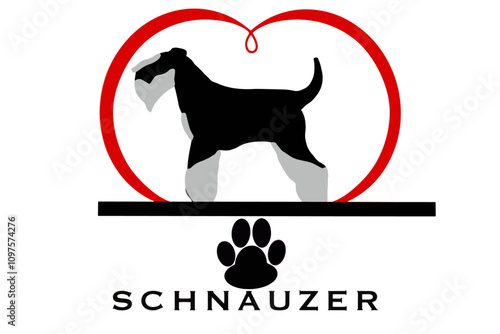 Illustration of a black and silver miniature schnauzer silhouette inside a heart