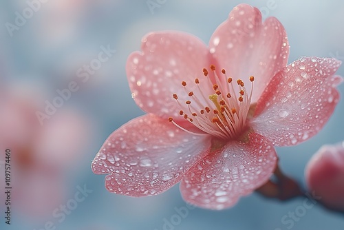 A pink flower with droplets of water on it