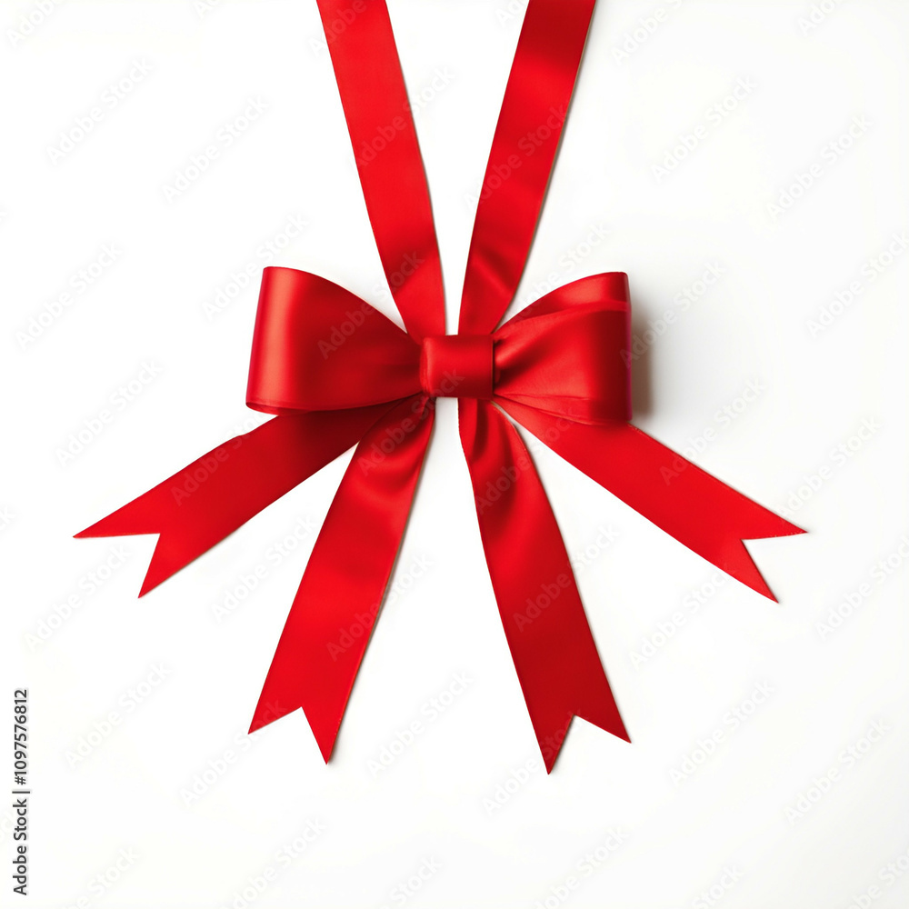 Red ribbon bow, cutout on white background. Perfect for gift wrapping, holiday decorations, and festive design projects.