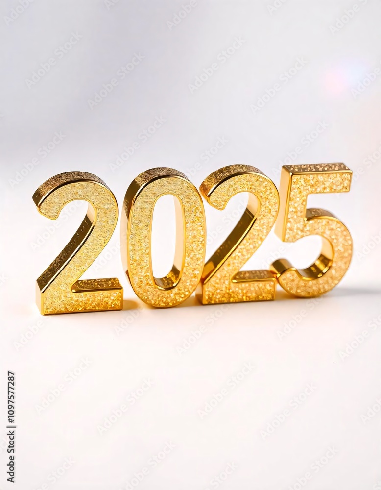 Number 2025 years is embossed in 3D on sparkling background. Golden metallic symbol new year 2025 celebration. Holiday background Happy New Year. Number 2025 years is embossed in 3D on sparkling background. Golden metallic symbol new year 2025 celebration. Holiday background Happy New Year.