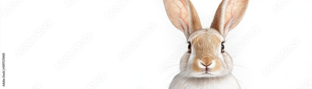 A rabbit with long ears, small animal, digital painting, soft white fur, isolated on white background A rabbit with long ears, small animal, digital painting, soft white fur, isolated on white background