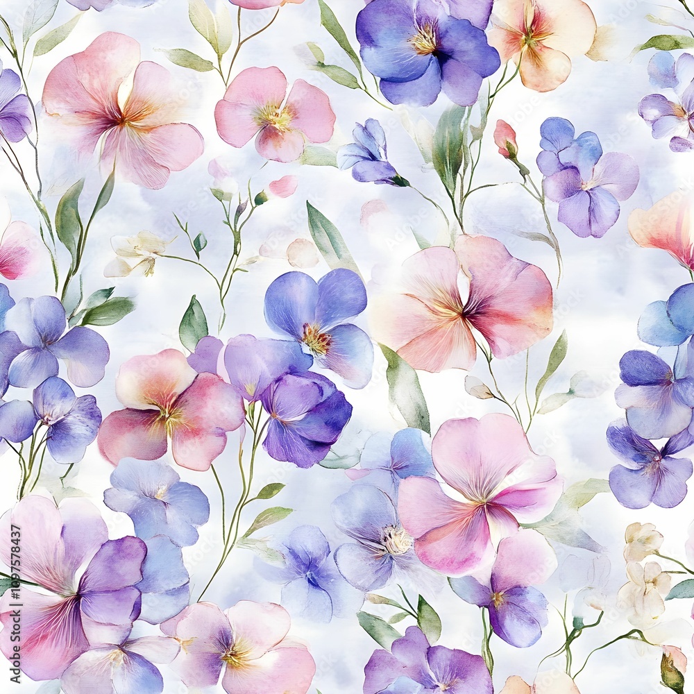 Obraz premium Seamless watercolor light purple floral 