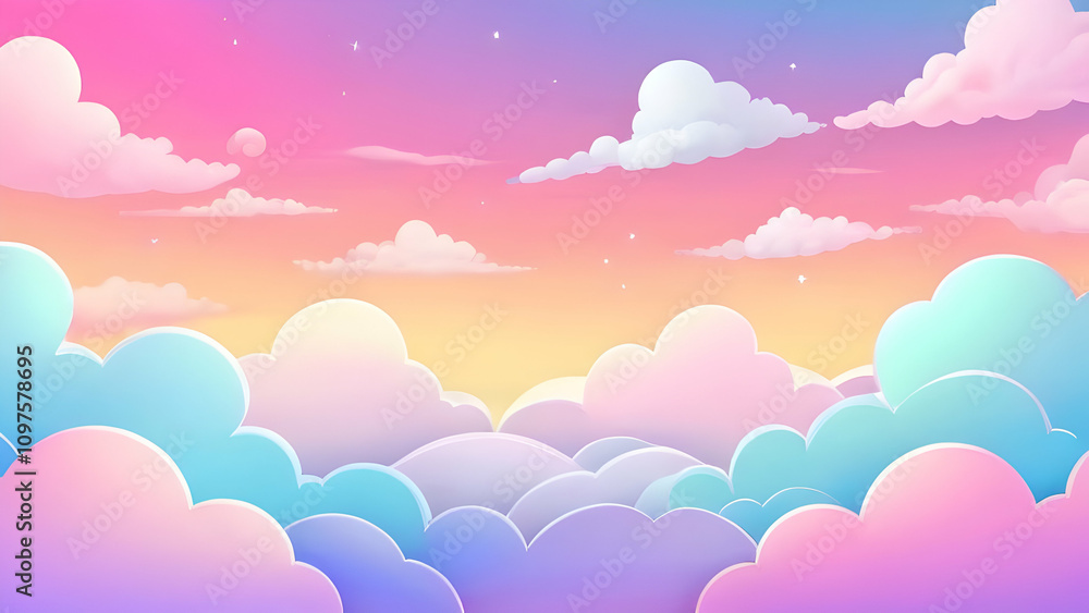 Abstract kawaii Cloudy Colorful Sky background. Soft gradient pastel Comic graphic. Concept for wedding card design or presentation Abstract kawaii Cloudy Colorful Sky background. Soft gradient pastel Comic graphic. Concept for wedding card design or presentation