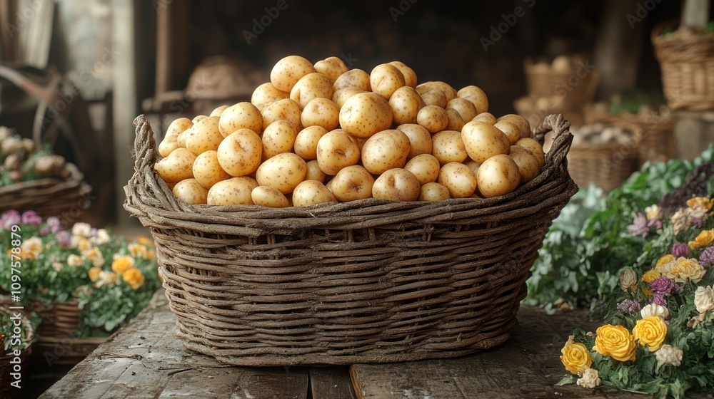 Rustic Basket of Potatoes: A Harvest Bounty Rustic Basket of Potatoes: A Harvest Bounty