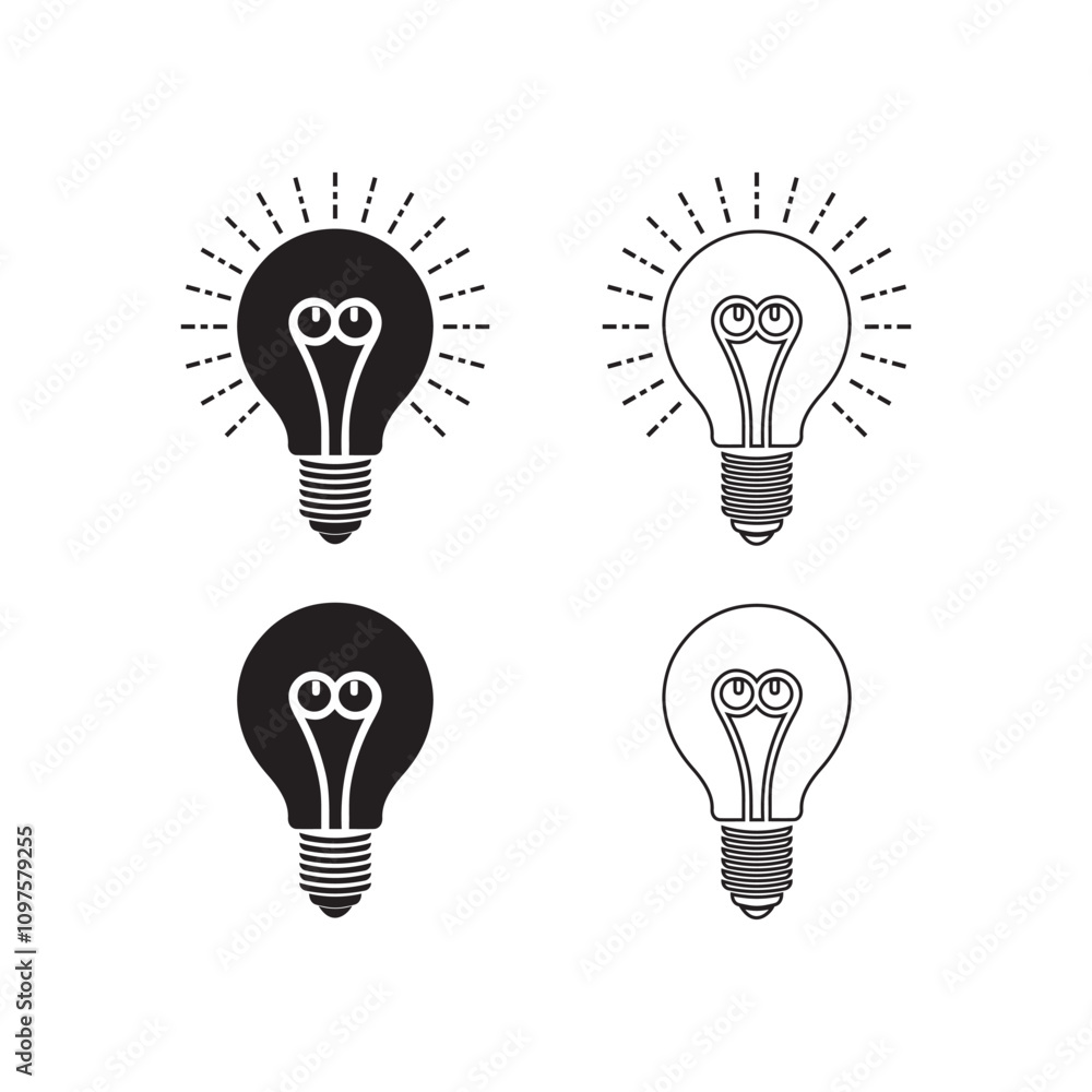 Bulb icon set silhouette fill and outline vector art design template Bulb icon set silhouette fill and outline vector art design template