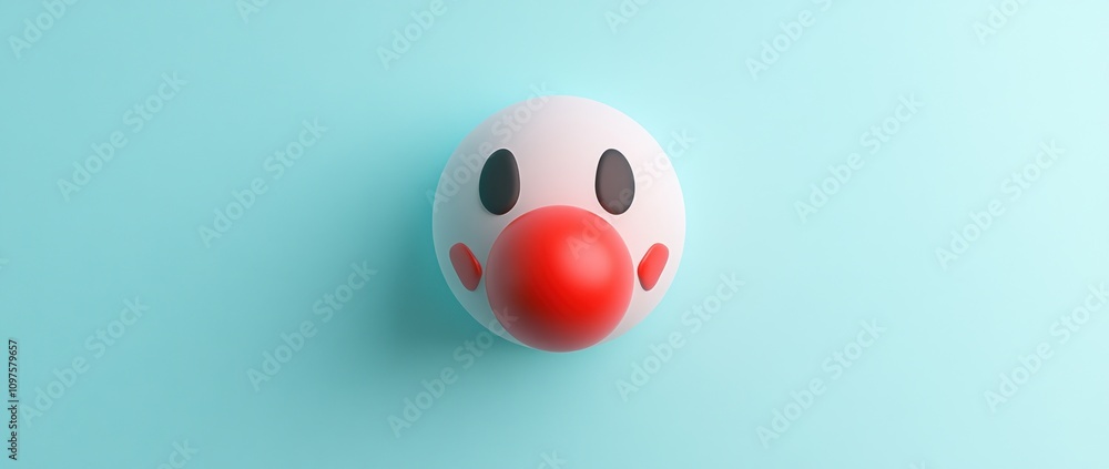 A playful clown face with a red nose against a light blue background. A playful clown face with a red nose against a light blue background.