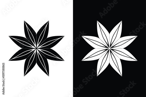 Star Anise Icon. Black and White Silhouette of the Holiday Spice