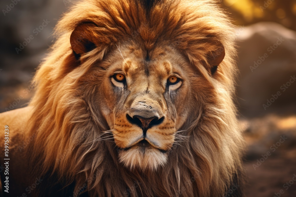 Close-Up Lion Portrait: Highly Detailed Realism with Tilt-Shift Effect Close-Up Lion Portrait: Highly Detailed Realism with Tilt-Shift Effect