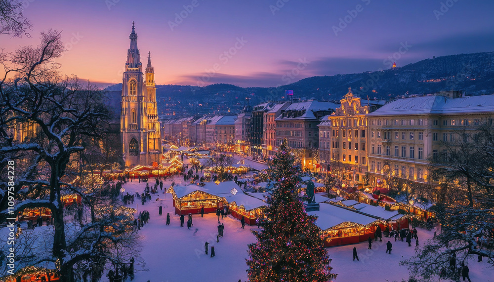 Tourists enjoying christmas market at vorosmarty square in budapest, hungary Tourists enjoying christmas market at vorosmarty square in budapest, hungary