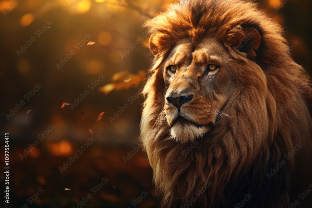 Naklejka premium Lioncore. The Big Male Lion Watches Over His Territory