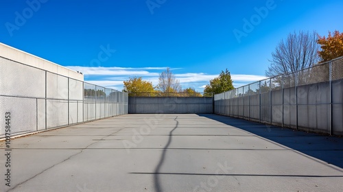Wallpaper Mural Abandoned Empty Tennis Court with Chainlink Fence Under Clear Blue Sky : Generative AI Torontodigital.ca