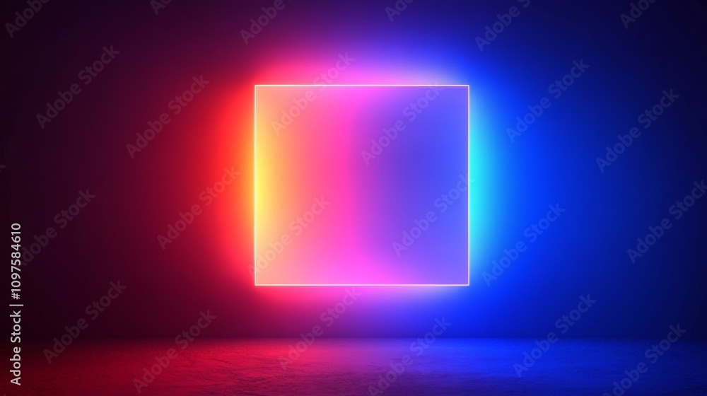 Abstract Neon Square Frame with Vibrant Gradient Background in Modern Digital Art Style Abstract Neon Square Frame with Vibrant Gradient Background in Modern Digital Art Style