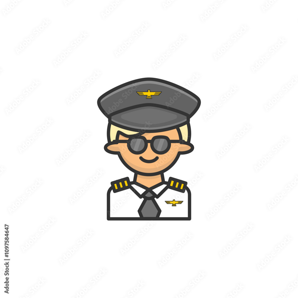 Pilot icon on white background. Cartoon pilot icon profession concept. Pilot icon on white background. Cartoon pilot icon profession concept.
