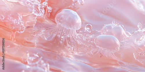 Floating Pink Jellyfish in Dreamlike Underwater Scene photo