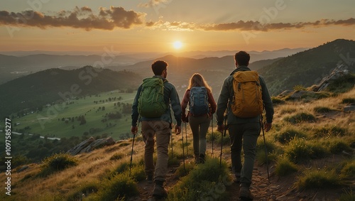 Unity in Nature Diverse Friends Climbing Together at Golden Hour