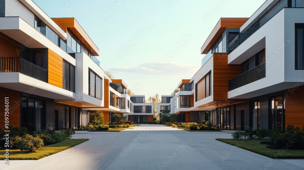 Obraz premium Modern Townhouses: Luxury Waterfront Living