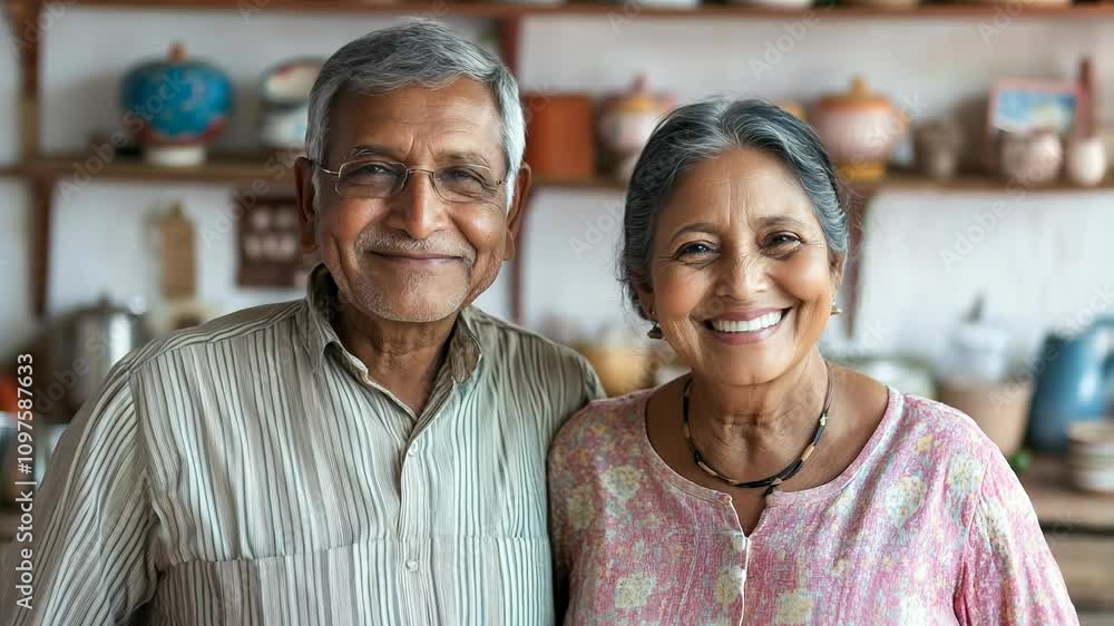 Happy Elderly Couple Smiling in Cozy Kitchen Setting Happy Elderly Couple Smiling in Cozy Kitchen Setting