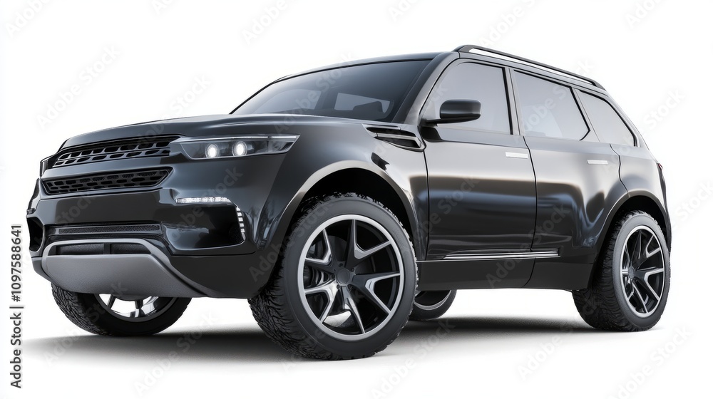 A transparent PNG mockup of an SUV, showcasing front-end details, modern headlights, and robust wheels A transparent PNG mockup of an SUV, showcasing front-end details, modern headlights, and robust wheels