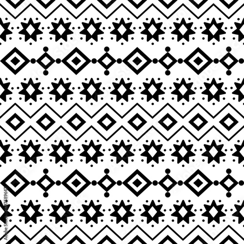 Seamless pattern, black and white geometric fabric pattern that emphasizes straight lines, simple shapes.