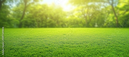 Wallpaper Mural Vibrant green lawn landscape with freshly cut grass and lush trees in a tranquil morning setting Torontodigital.ca