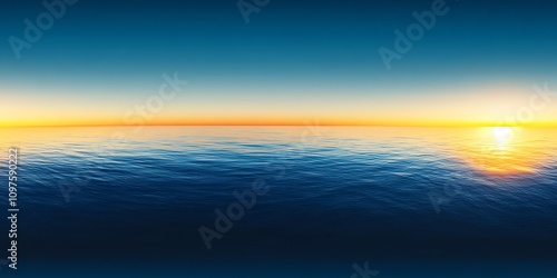 Dramatic Sunset Over Water with Fiery Orange and Deep Blue Sky Transition : Generative AI