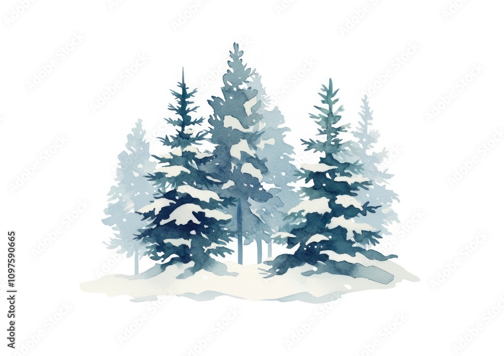Obraz premium Simple pine trees with snow coverd art illustration illustrated.