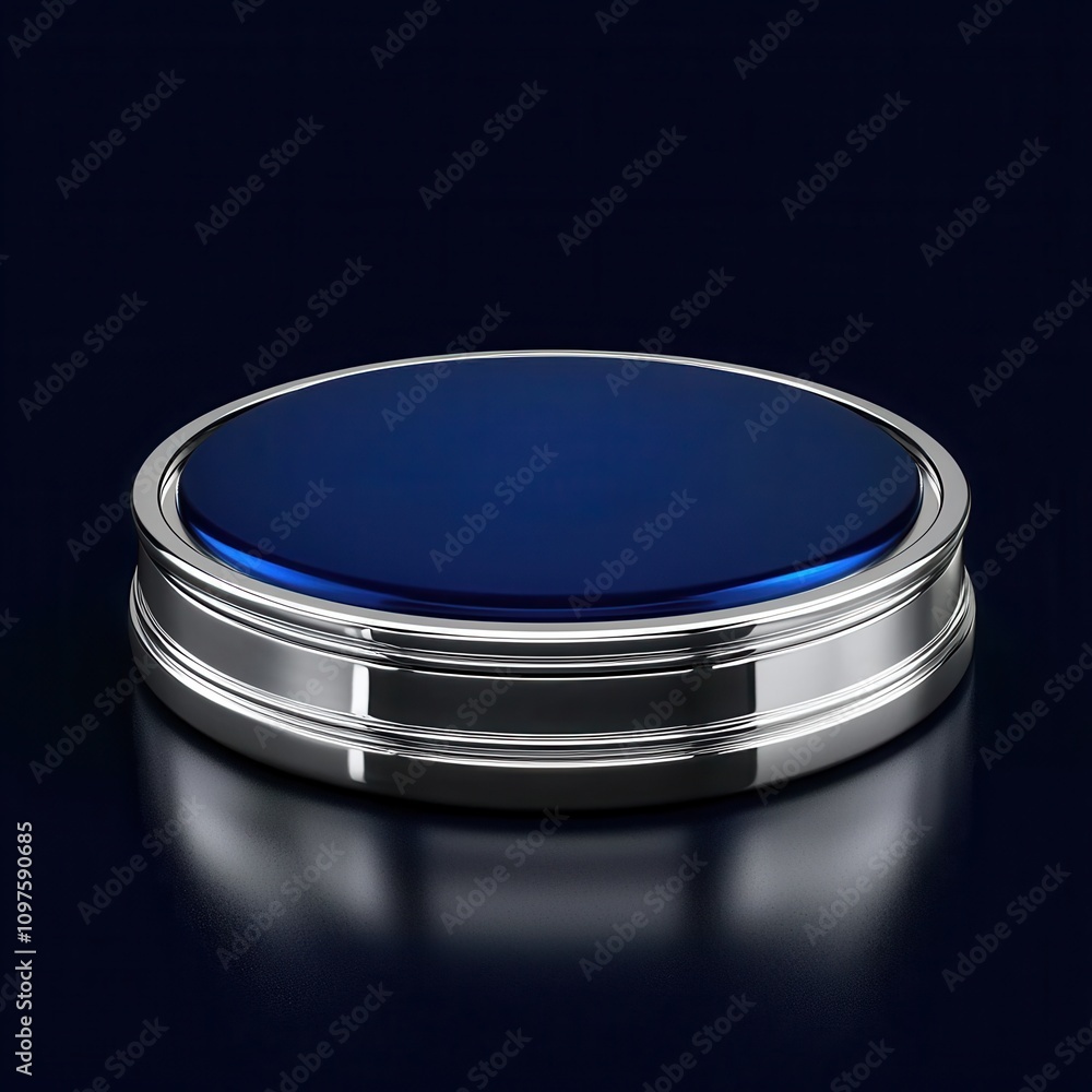 A sleek, reflective blue circular button set against a dark background, illustrating modern design and technology. A sleek, reflective blue circular button set against a dark background, illustrating modern design and technology.