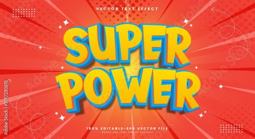 Super Power Cartoon Style 3d editable text effect Template premium vector
