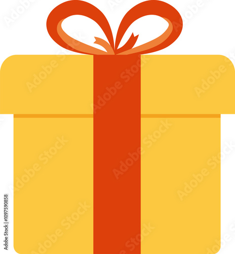 Gift box icon. Gifts and presents for holiday celebration and special sales offer. Minimalistic yellow gift box illustration with red ribbon.