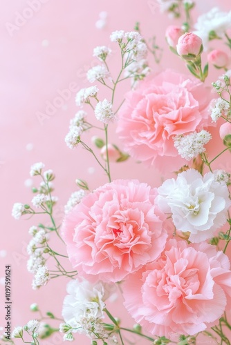 Pink Carnations and White Baby's Breath Floral Arrangement