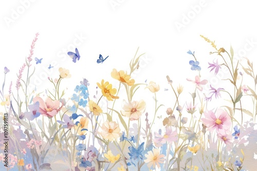 Delicate watercolor wildflower meadow
