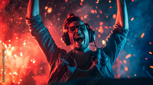 Gamer Celebrating Victory in an Exciting Moment