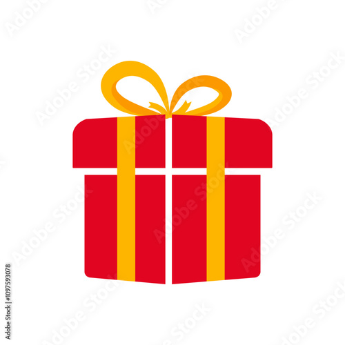 Gift box with ribbon flat icon illustration. surprise red gift box, birthday celebration, special give away package,