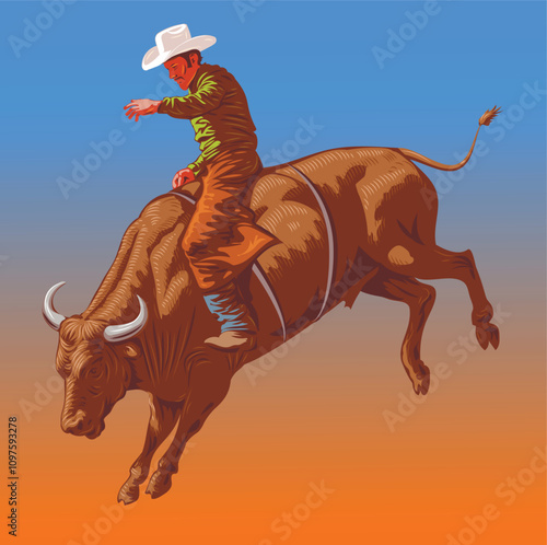 cowboy in a hat on a bucking bull