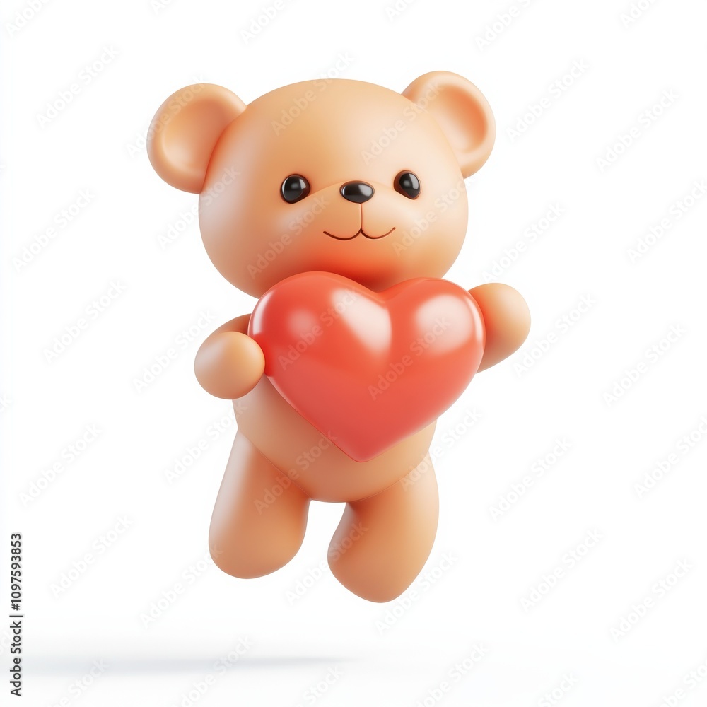 3D A cuddly teddy bear holding a red heart, Isolated on White Background 3D A cuddly teddy bear holding a red heart, Isolated on White Background