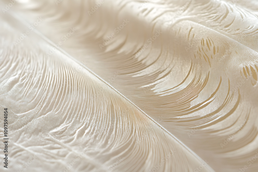 Intricate details of a feather texture captured in soft lighting within a serene setting Intricate details of a feather texture captured in soft lighting within a serene setting