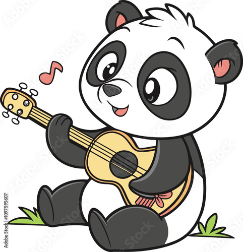 Cute Panda Playing Guitar, A Beautiful Cute Panda Playing Guitar Cartoon vector on white background