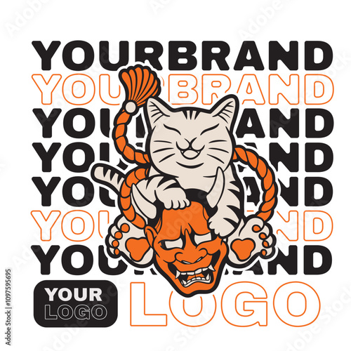 Cartoon maneki neko cat. Vector illustration	
