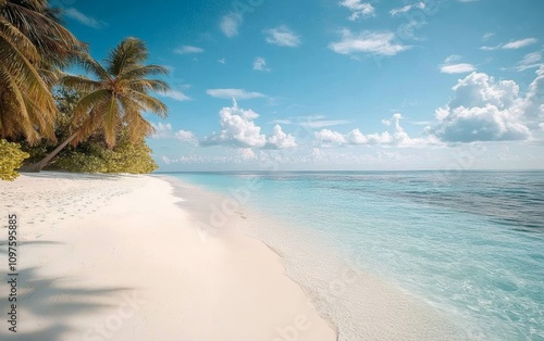 Wallpaper Mural Tropical Beach Paradise with White Sand Palm Trees and Turquoise Water Under Blue Sky Torontodigital.ca