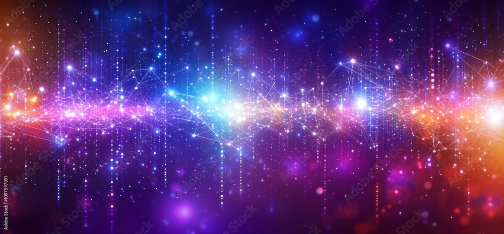 Futuristic Digital Abstract Background with Technology Connection and Grid Network in Vibrant Blue and Warm Hues Futuristic Digital Abstract Background with Technology Connection and Grid Network in Vibrant Blue and Warm Hues