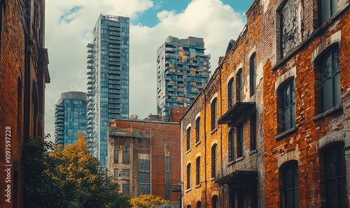 Wallpaper Mural Old brick buildings and modern skyscrapers in a city. Torontodigital.ca
