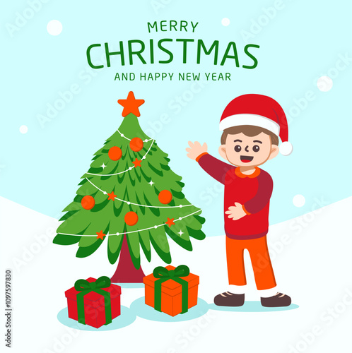 Cheerful boy Illustration with theme christmas
