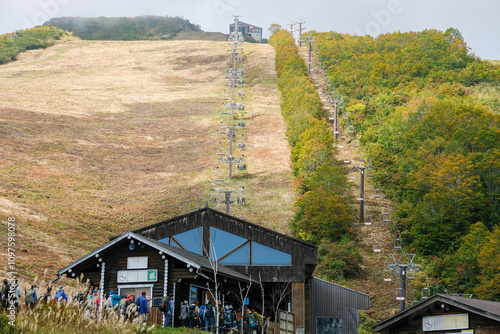 Happo Alpen Line Nature trail, Hakuba, Nagano, Japan, chairlift and mountain view photo