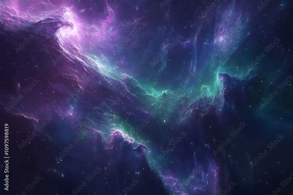 Obraz premium Vibrant cosmic nebula displaying swirling colors and celestial patterns in deep space