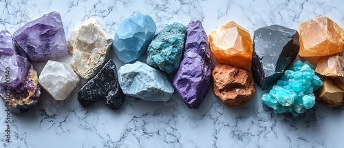 Uncut gemstones scattered alongside polished stones on a white surface, showcasing the contrast between raw and finished gems 