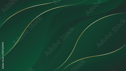 Abstract emerald green luxury background with gold lines. Elegant wave modern wallpapers. Suitable for templates, banners, cards, sales, ads, events, awards, web and pages
