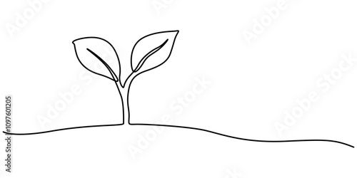 Plant growing continuous one line art drawing of tree plant outline vector illustration. Sprout Continuous Line Illustration, Single line drawing of a plant, Plant growing continuous one line art 
