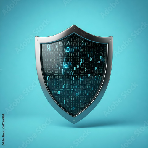 Digital Security Shield with Binary Code, Futuristic Concept for Data Protection
